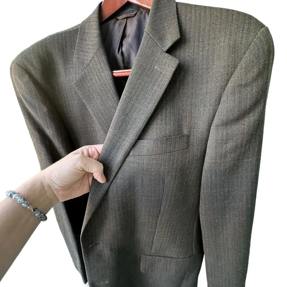 Ralph Lauren 100% Wool Sports Coat Elbow Patches‎ Brown Black Herringbone 42L